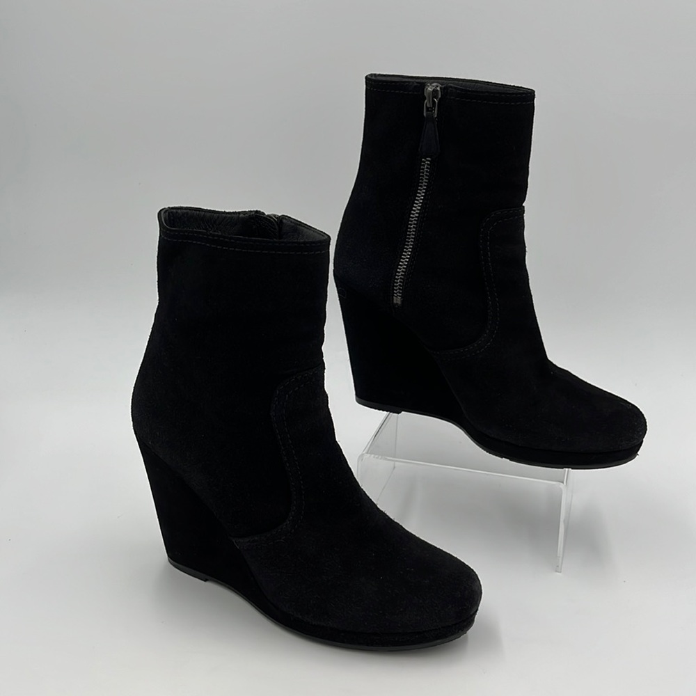 Prada Black Suede Wedge Ankle Boots - Size 38